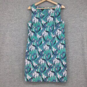 Talbots Dress Sleeveless Giraffe Print Sheath Petite 12P Green Turquoise